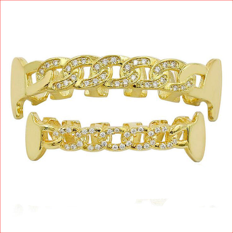 Cuban Link Yellow Gold Color Plated Simulated TeethGrillz