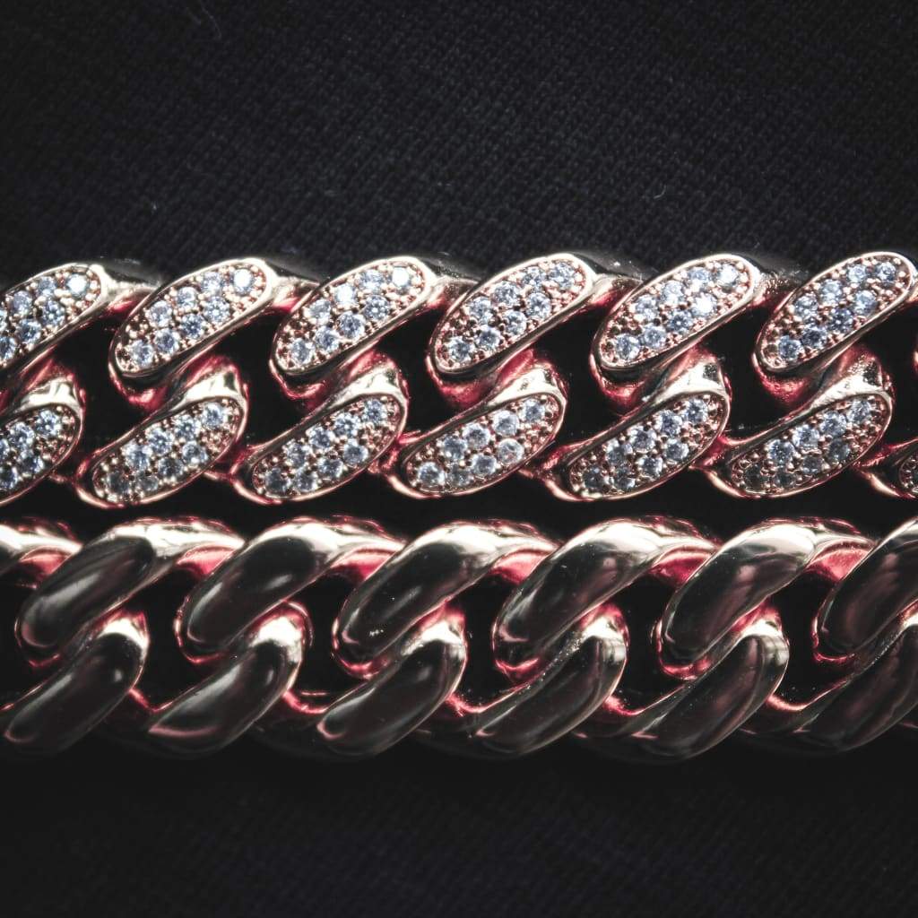 12mm Cuban Bracelets Diamond Simulated Rose Gold Color - RKSCART