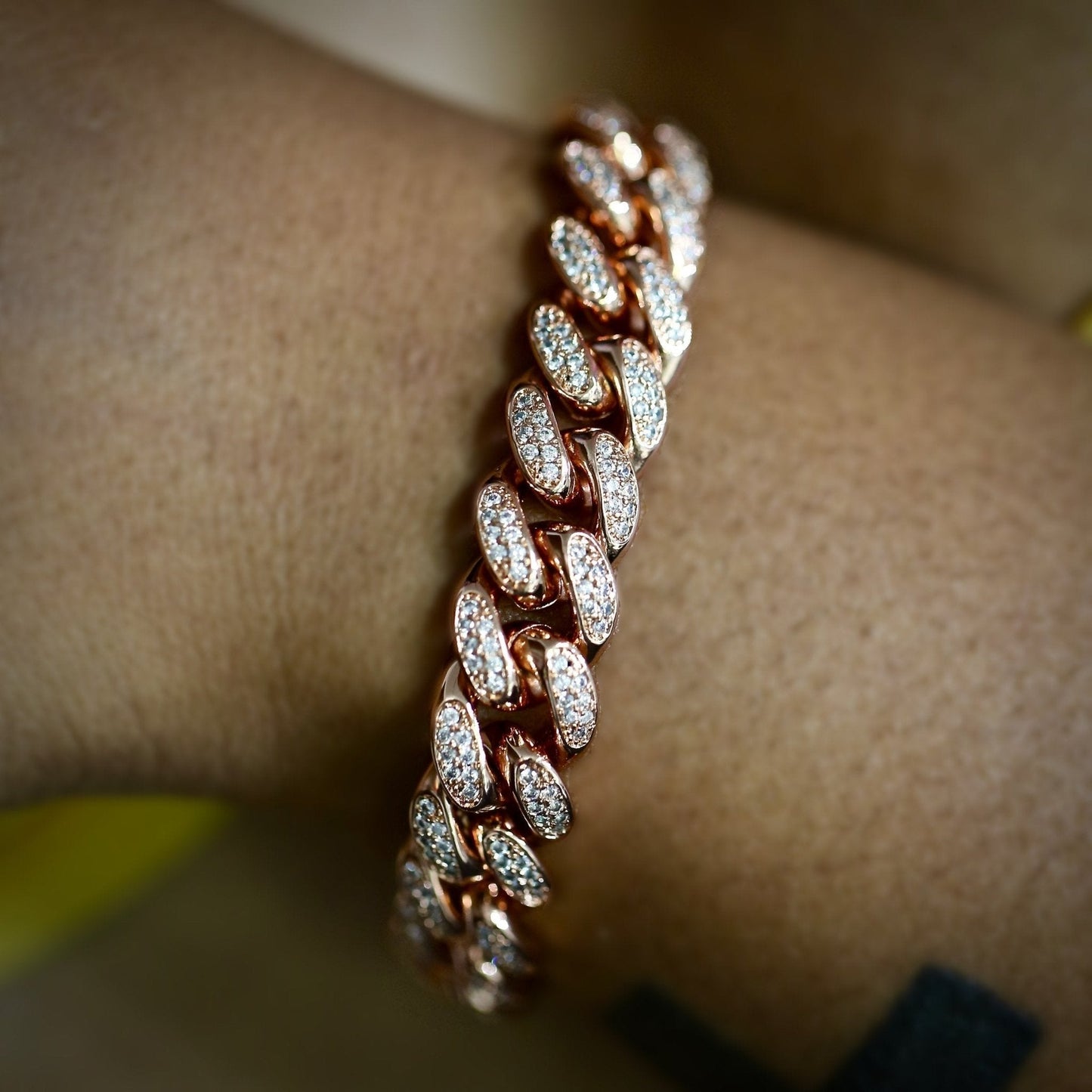 12mm Cuban Bracelets Diamond Simulated Rose Gold Color - RKSCART