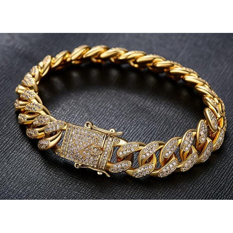 12mm Cuban Link Bracelets - Gold Color - RKSCART