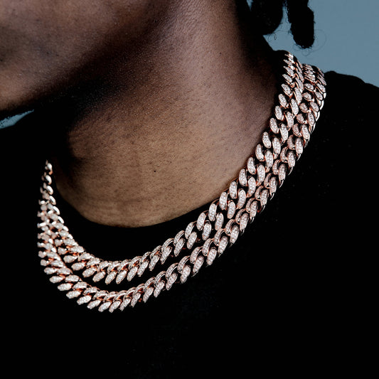 12mm Cz Cuban Link Chain In Rose Gold Color - RKSCART