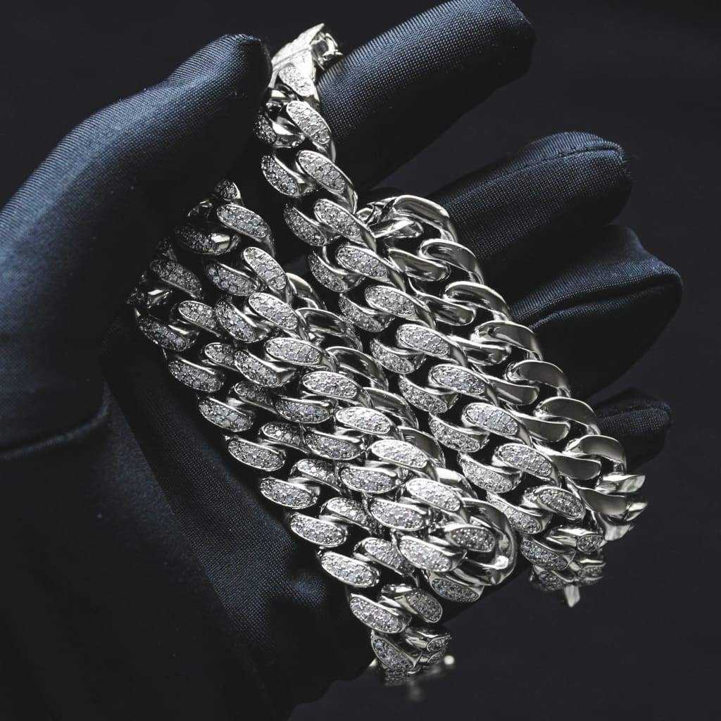 12mm Cz Cuban Link Chain In White Gold Color - RKSCART