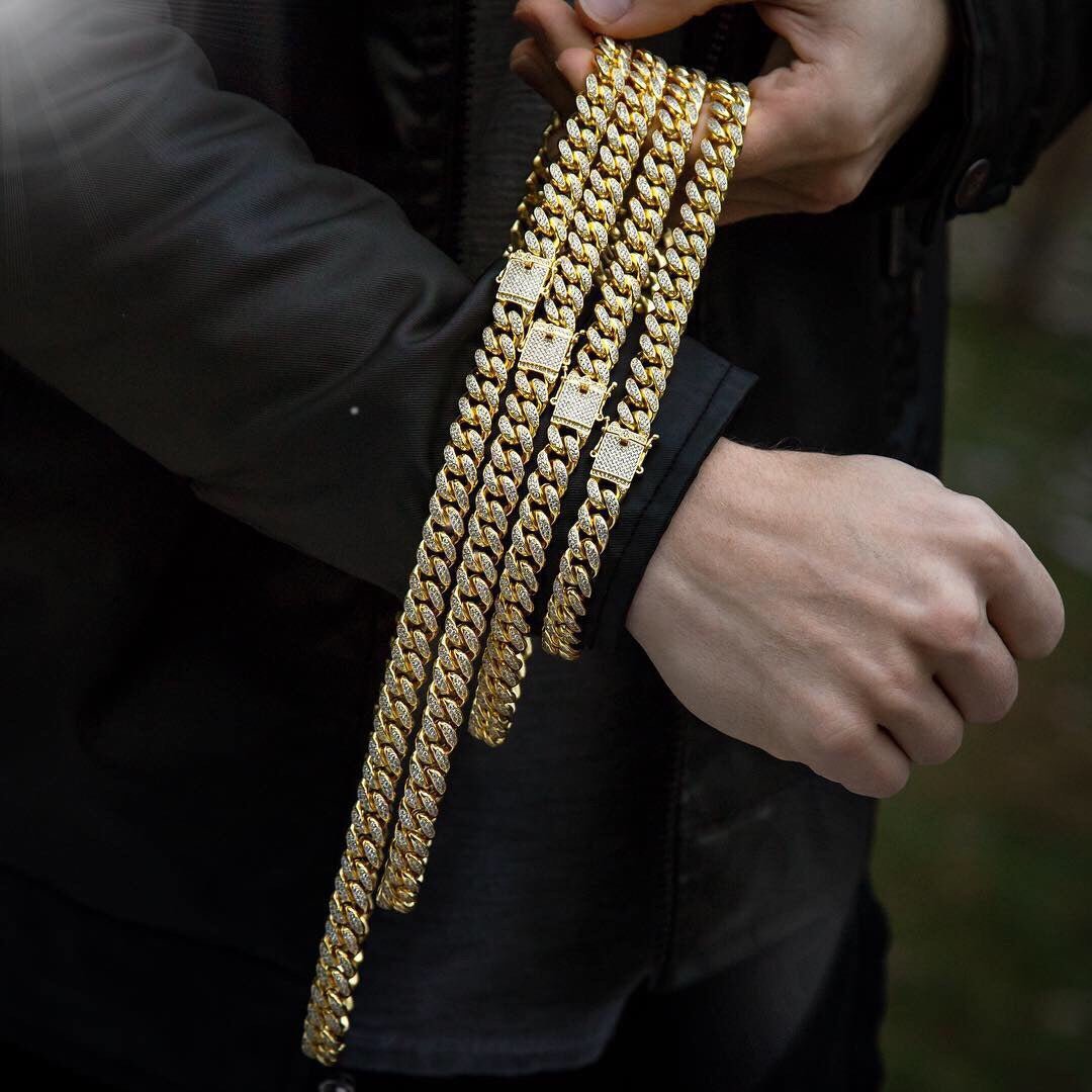 12mm Cz Cuban Link Chain In Yellow Gold Color - RKSCART