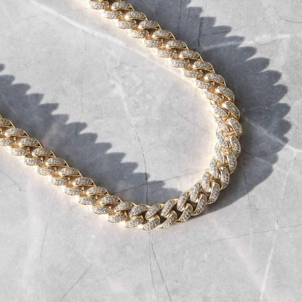 12mm Cz Cuban Link Chain In Yellow Gold Color - RKSCART