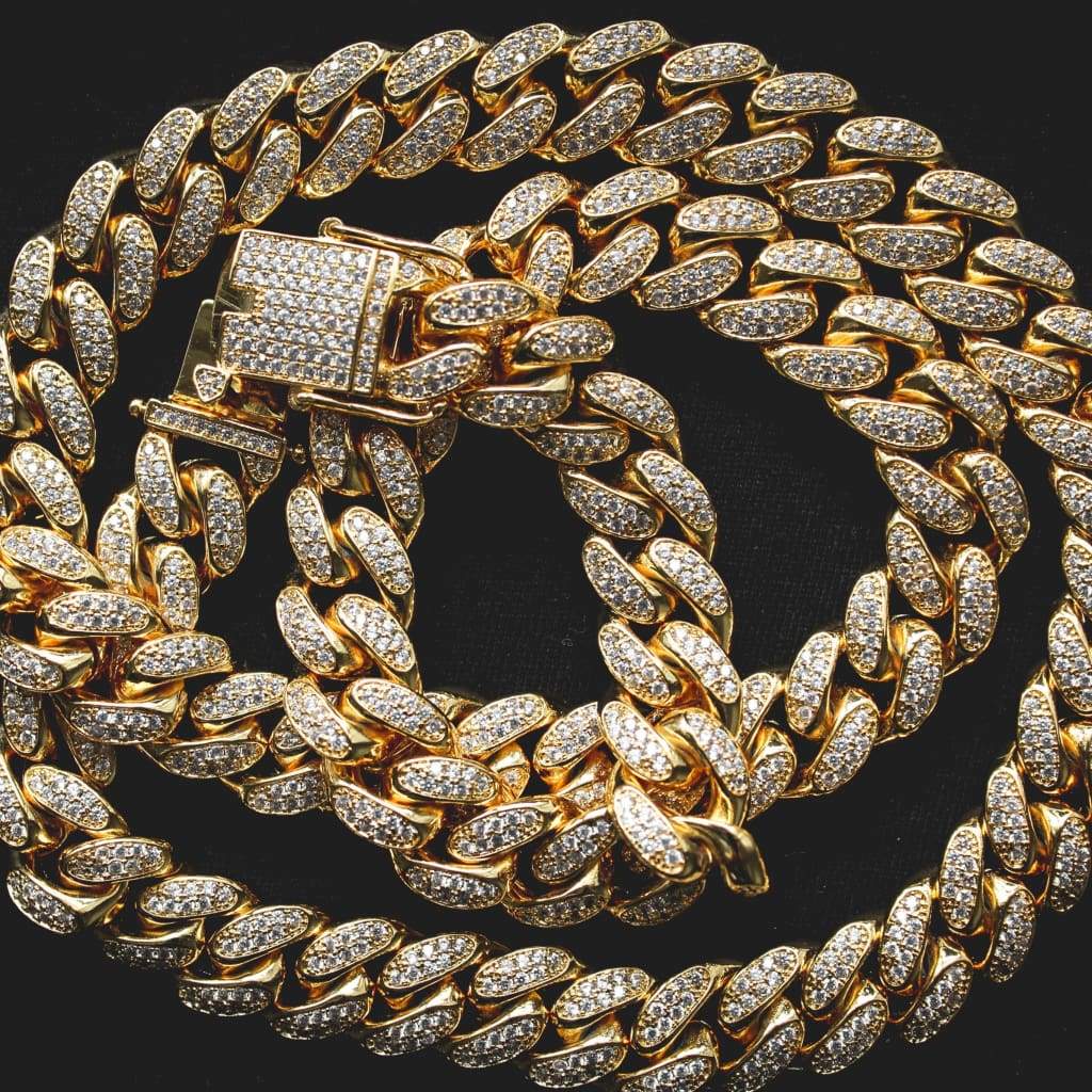 12mm Diamond Cuban Link Yellow Gold Color Choker Necklace - RKSCART