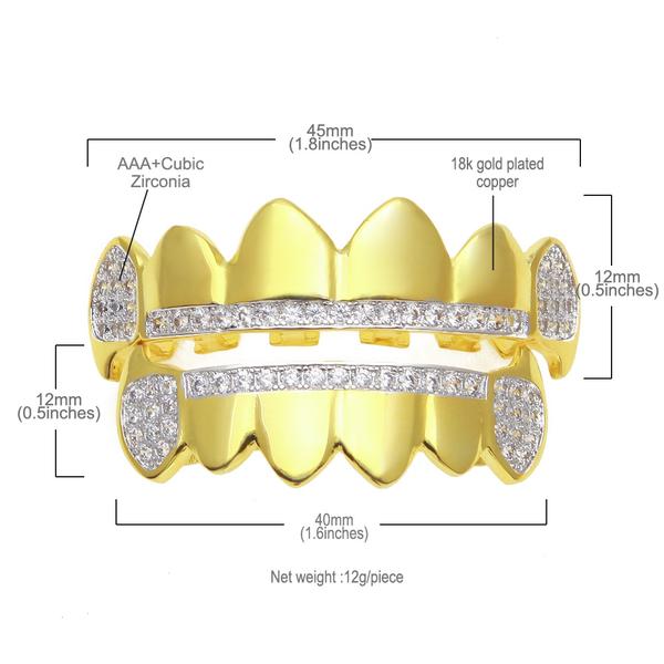 Vampire CZ Iced Out Teeth Grillz Yellow Gold Color