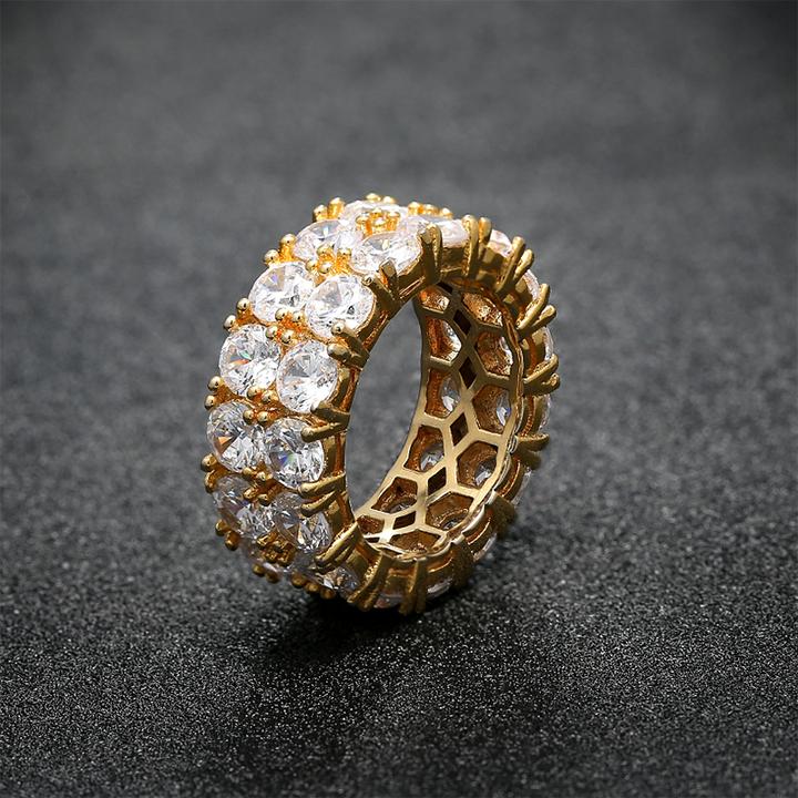 Double Row Diamond cz Eternity Rings Yellow Gold Color