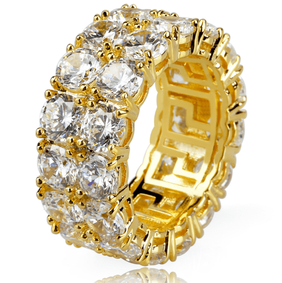 Double Row Diamond cz Eternity Rings Yellow Gold Color