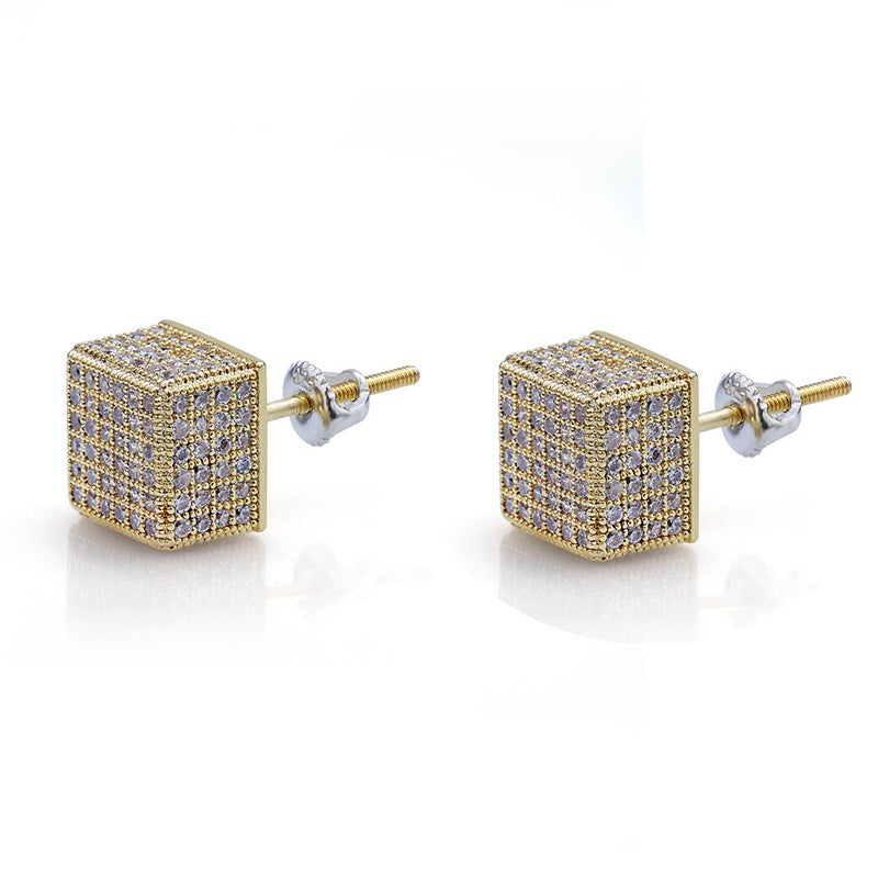 Iced Cubic Earrings Yellow Gold Color