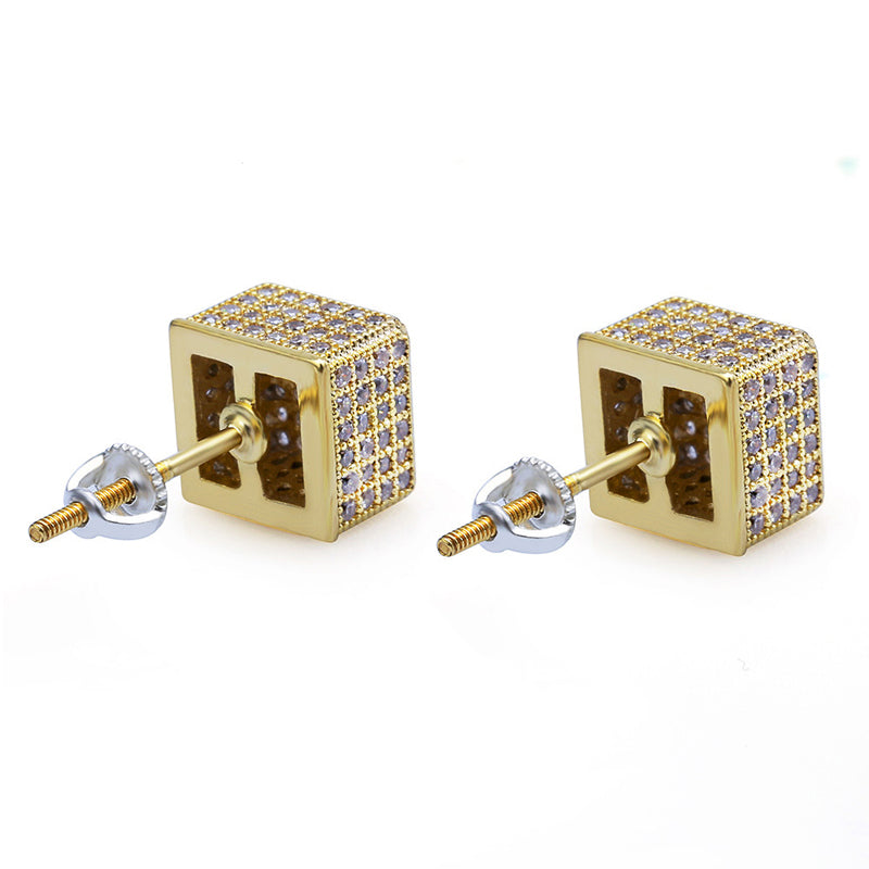 Iced Cubic Earrings Yellow Gold Color