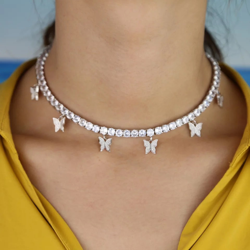 Butterfly Premium cz Tennis Choker White Gold Color