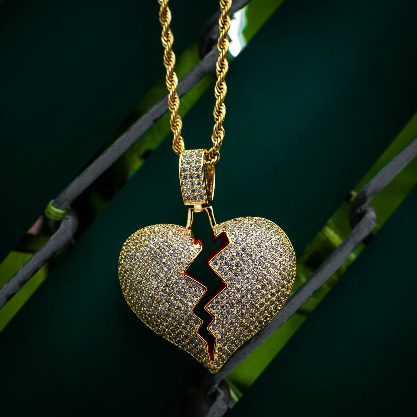 Broken Heart Pendant Yellow Gold Color