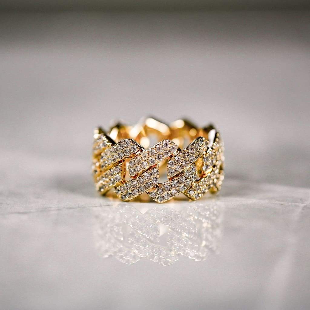 Diamond Cuban Prong Yellow Gold Color