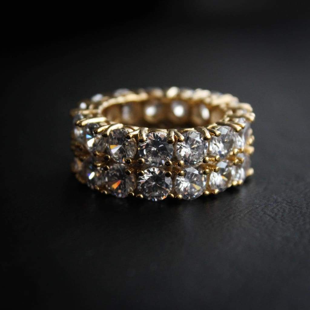 Double Row Diamond cz Eternity Rings Yellow Gold Color