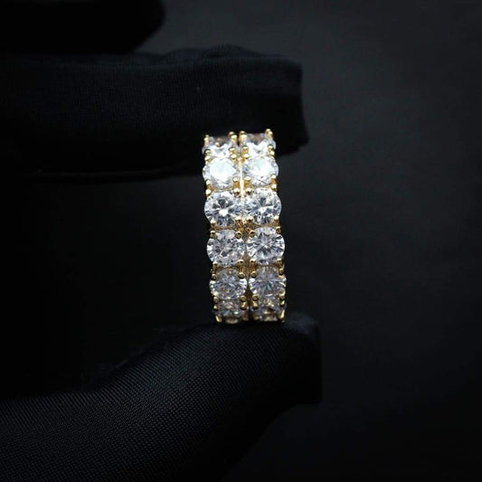 Double Row Diamond cz Eternity Rings Yellow Gold Color