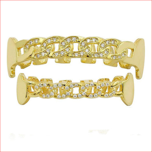 Cuban Link Yellow Gold Color Plated Simulated TeethGrillz