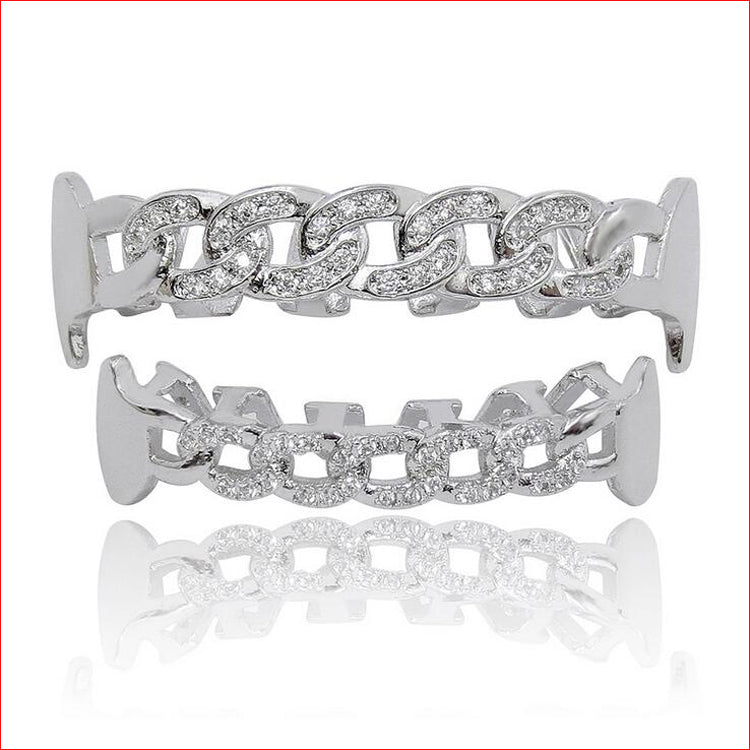 Cuban Link White Gold Color Plated Simulated TeethGrillz