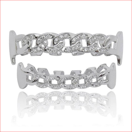 Cuban Link White Gold Color Plated Simulated TeethGrillz