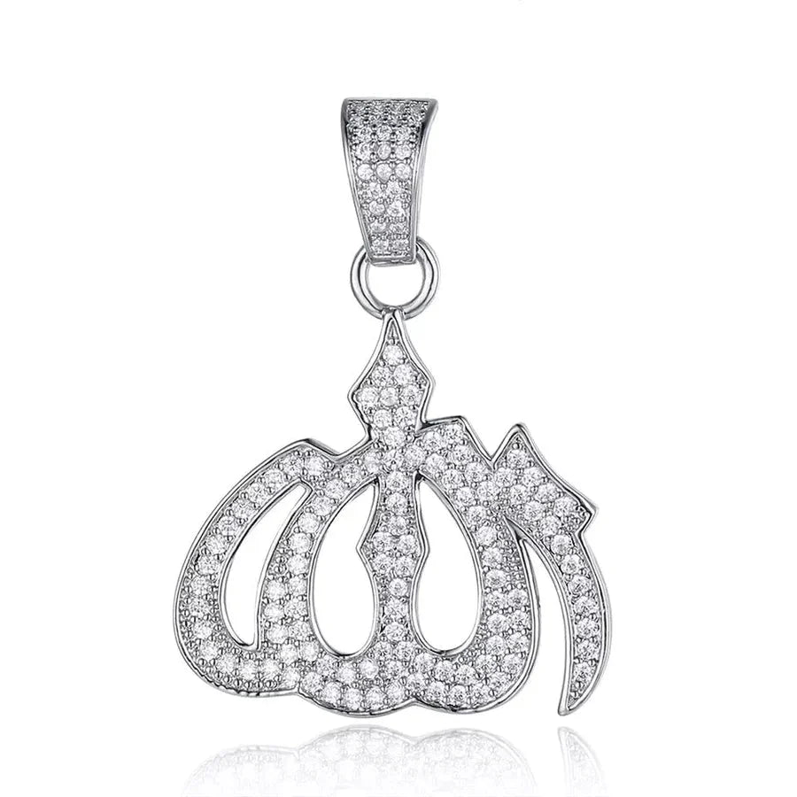 ALLAH CZ PENDANT WHITE GOLD COLOR - RKSCART