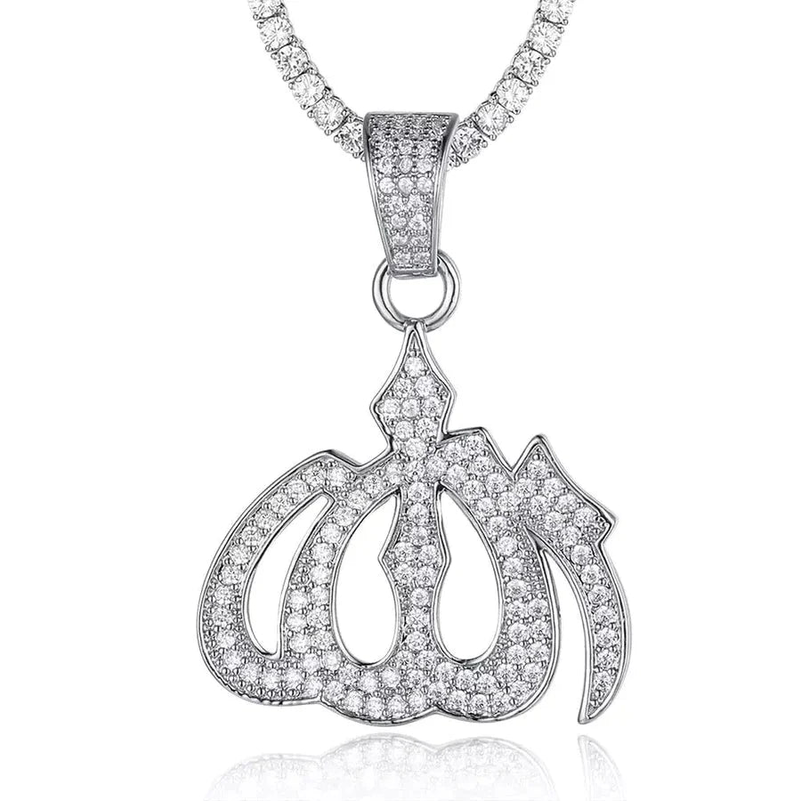 ALLAH CZ PENDANT WHITE GOLD COLOR - RKSCART