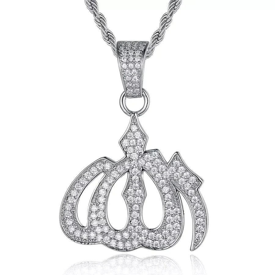 ALLAH CZ PENDANT WHITE GOLD COLOR - RKSCART