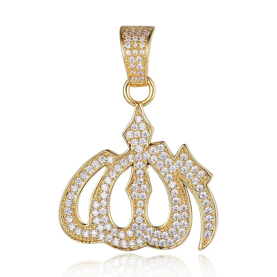 ALLAH CZ PENDANT YELLOW GOLD COLOR - RKSCART