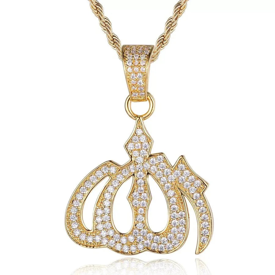 ALLAH CZ PENDANT YELLOW GOLD COLOR - RKSCART