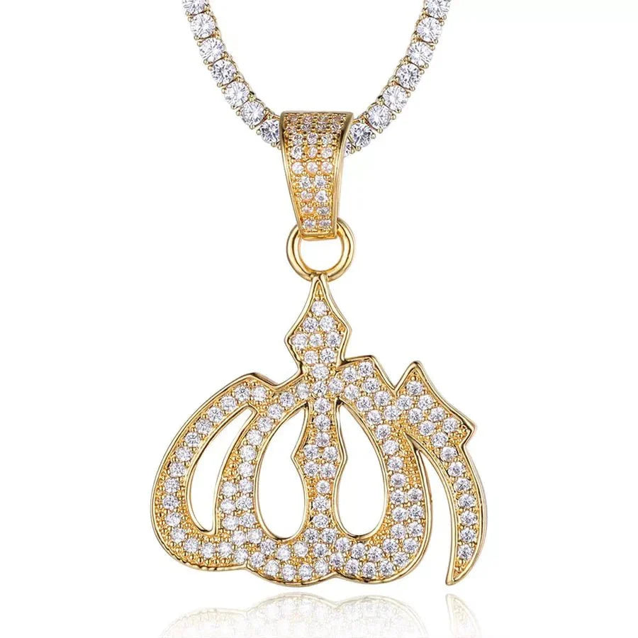 ALLAH CZ PENDANT YELLOW GOLD COLOR - RKSCART