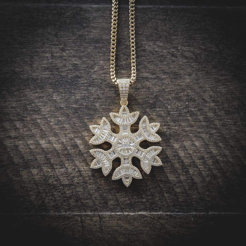 Baguette Snowflakes Pendant Yellow Gold Color - RKSCART