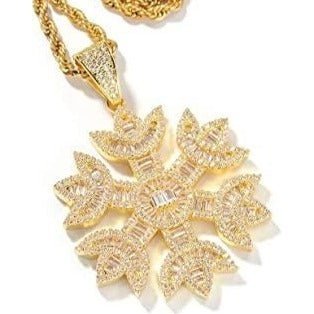 Baguette Snowflakes Pendant Yellow Gold Color - RKSCART