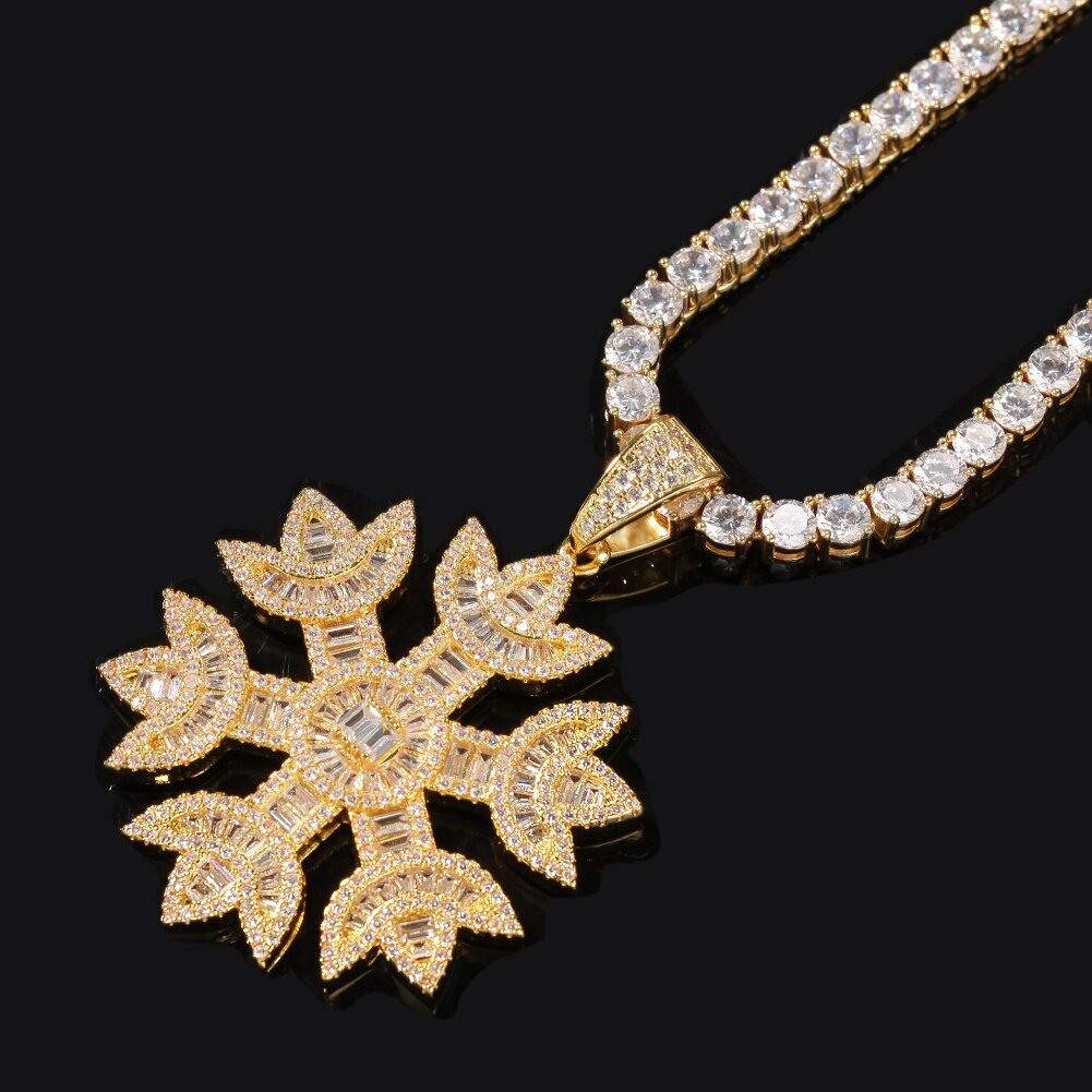 Baguette Snowflakes Pendant Yellow Gold Color - RKSCART