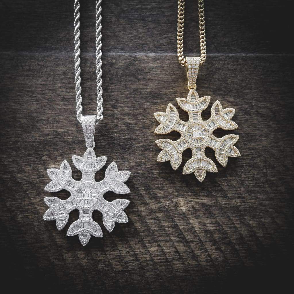 Baguette Snowflakes Pendant Yellow Gold Color - RKSCART