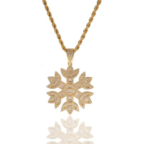 Baguette Snowflakes Pendant Yellow Gold Color - RKSCART