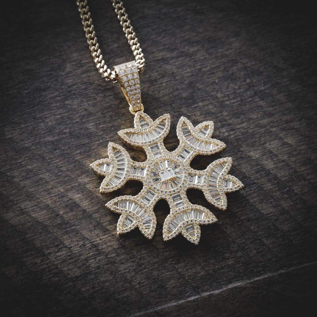 Baguette Snowflakes Pendant Yellow Gold Color - RKSCART