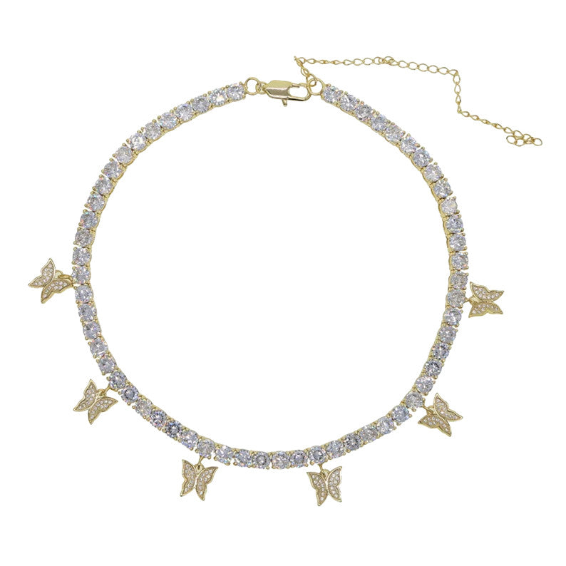 Butterfly cz Tennis Choker Yellow Gold Color Plated