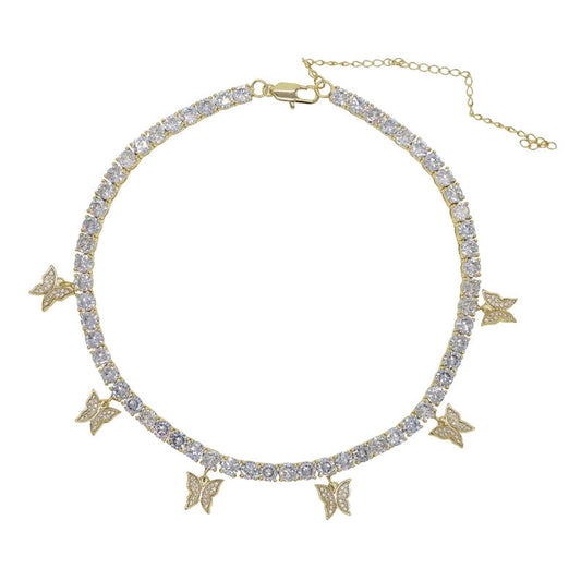 Butterfly cz Tennis Choker Yellow Gold Color Plated