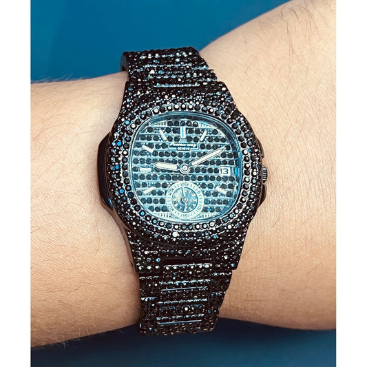 Nautical Watch Black Color Cz Stones