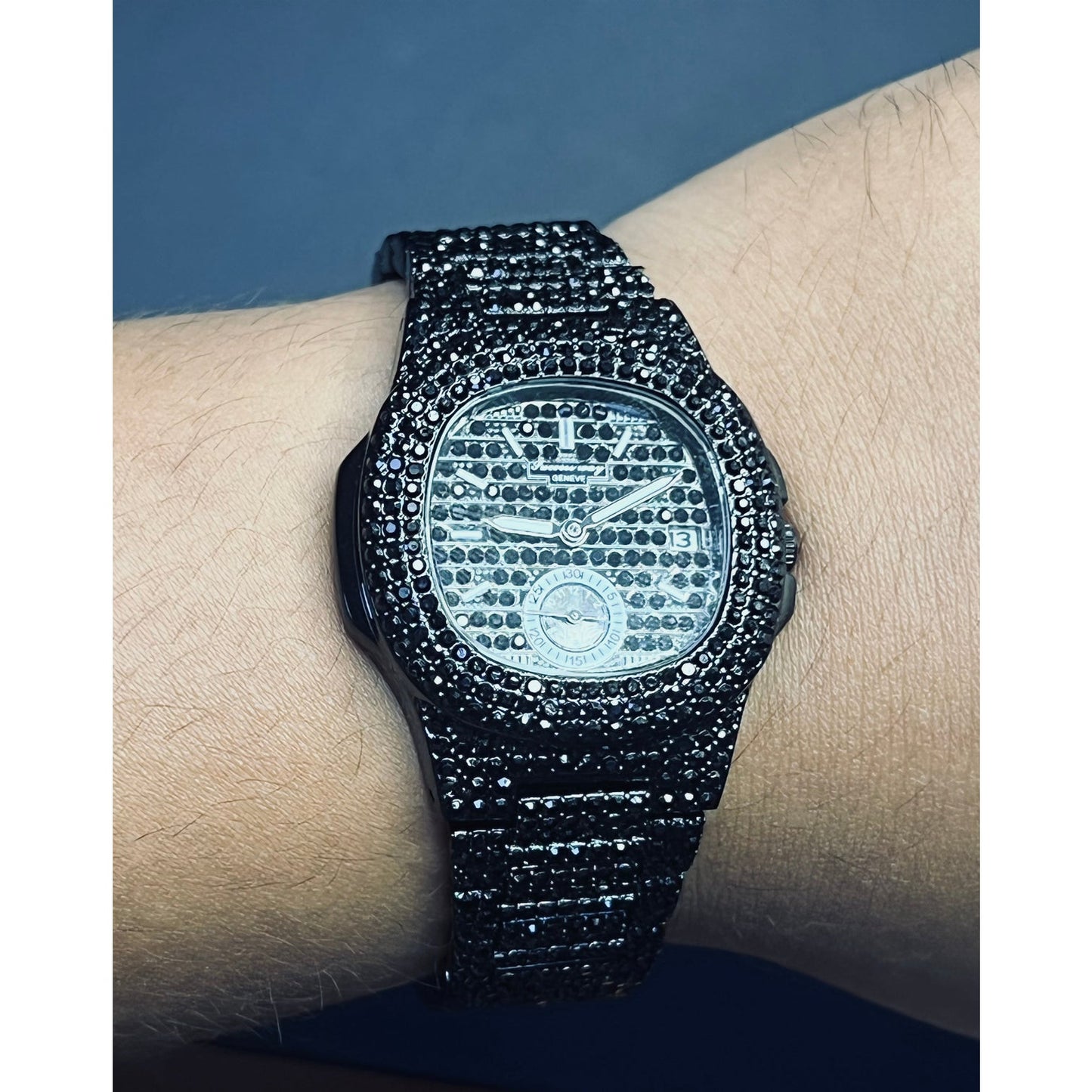 Nautical Watch Black Color Cz Stones