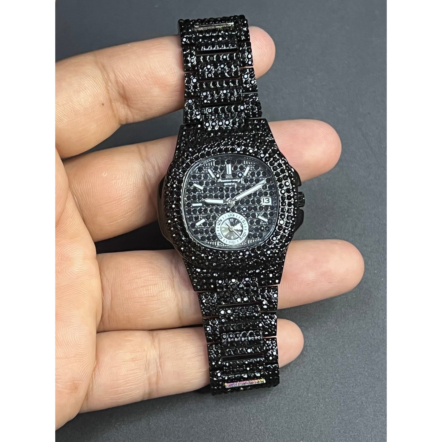 Nautical Watch Black Color Cz Stones