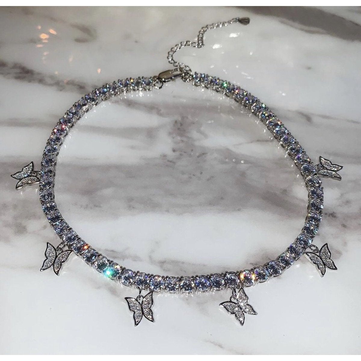 Butterfly Premium cz Tennis Choker White Gold Color