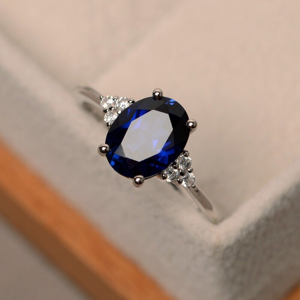 Sapphire Engagement Silver Ring