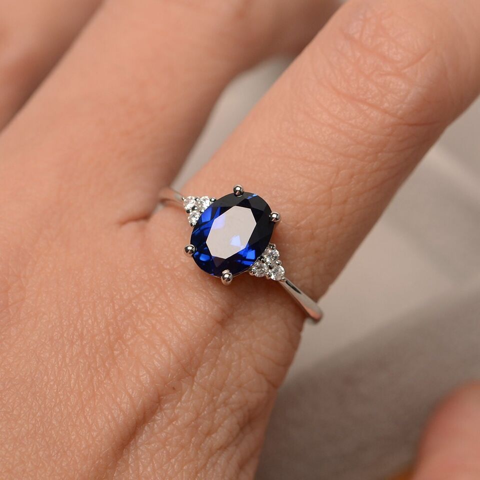 Sapphire Engagement Silver Ring