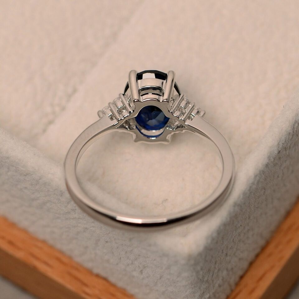 Sapphire Engagement Silver Ring