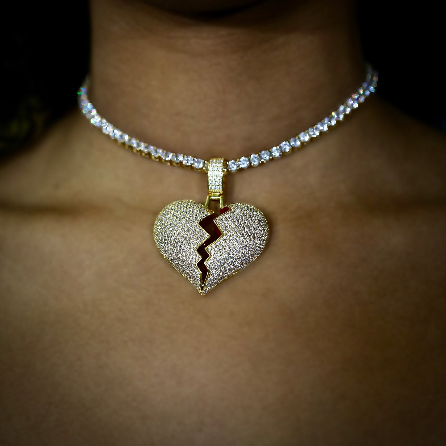 Broken Heart Pendant Yellow Gold Color